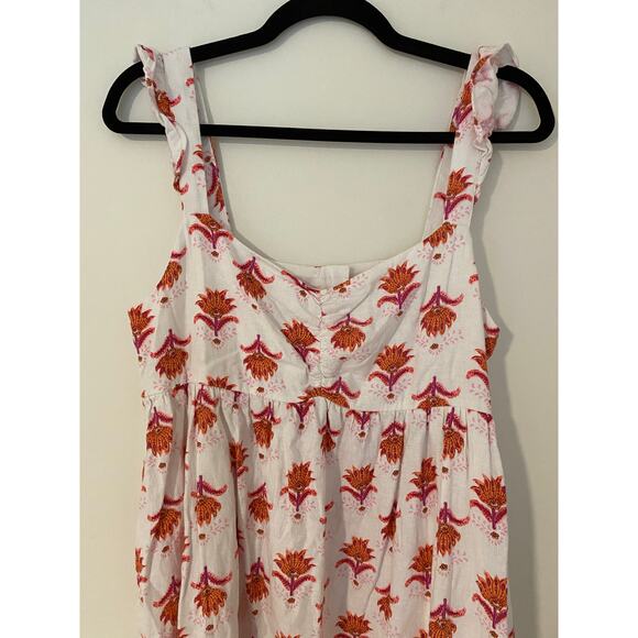 J Crew Block Print White Pink Orange Linen Blend Ruffle Mini Dress EUC 8 - Picture 4 of 12